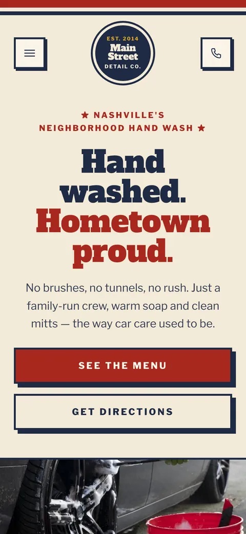 Main Street Detail Co., an example site on our Black Forest template